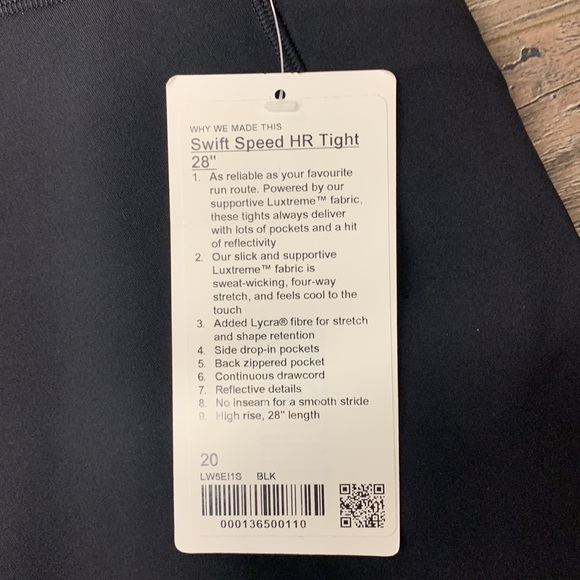 Lulu lemon Swift Soeed HR Tight 28” size 20 ! Black ! New with tags attached - Picture 2 of 2